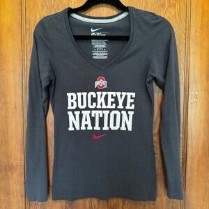 Nike OSU Ohio State Buckeye Nation Long Sleeve V Neck T Women's Slim Fit XS‎